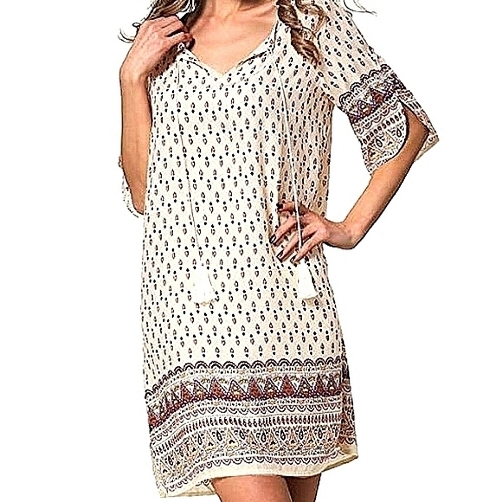Aranee Bohemian Vintage Print Midi Dress